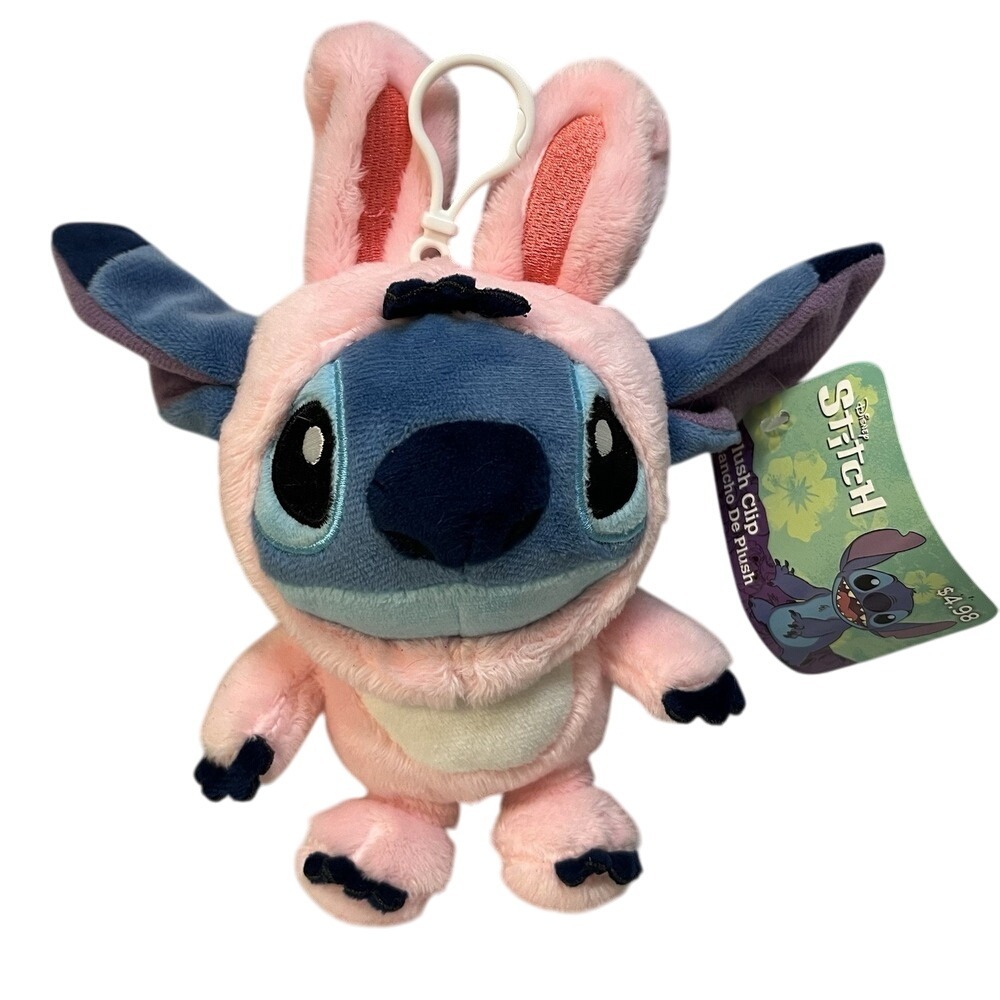 Disney Lilo & Stitch Plush Clip Pink Bunny Costume Toy Keychain Bag Charm